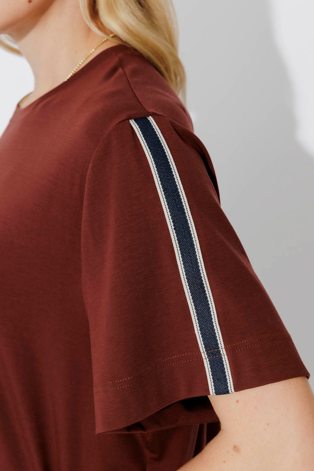 Plum Oversized Stripe Sleeve T-Shirt