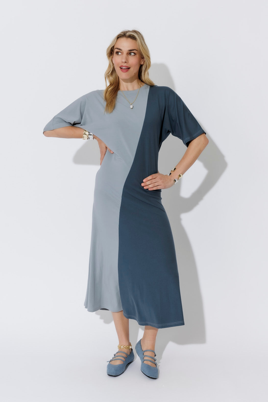 Blue Tencel Dolman Dress