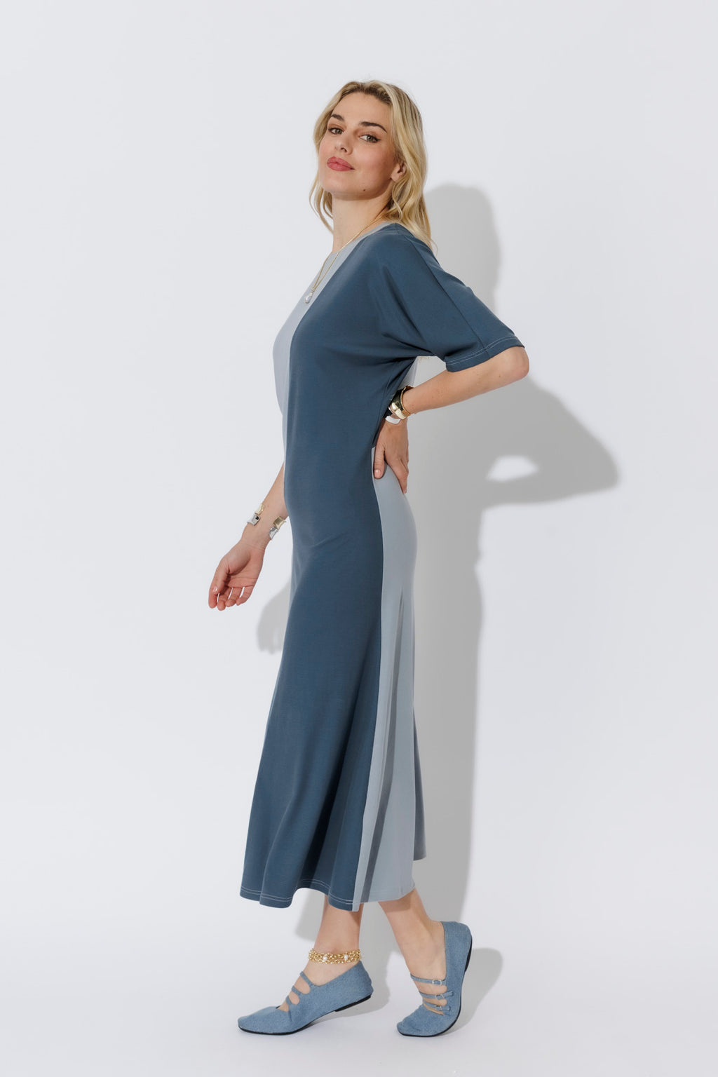 Blue Tencel Dolman Dress