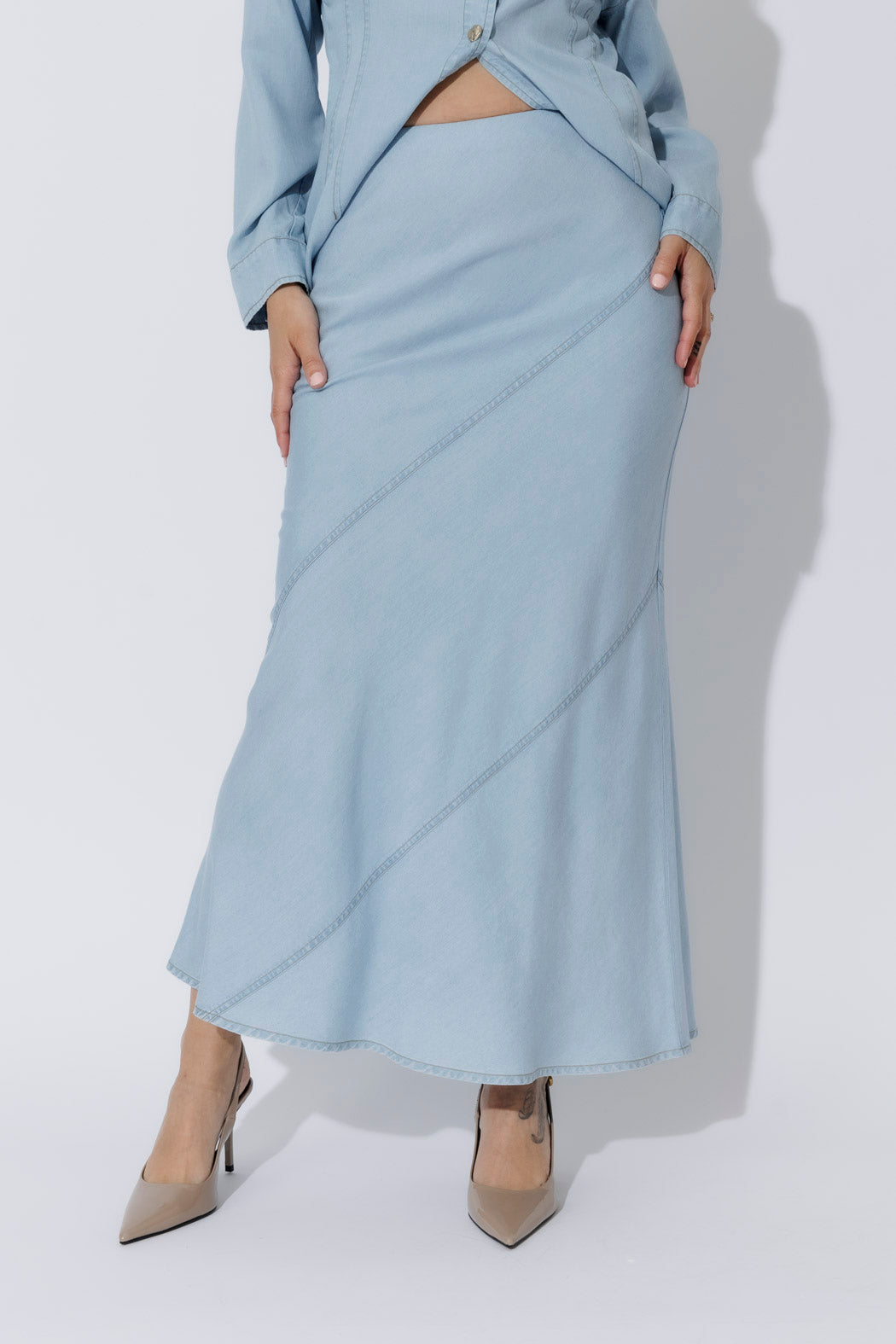 Light Denim Tencel Bias Skirt
