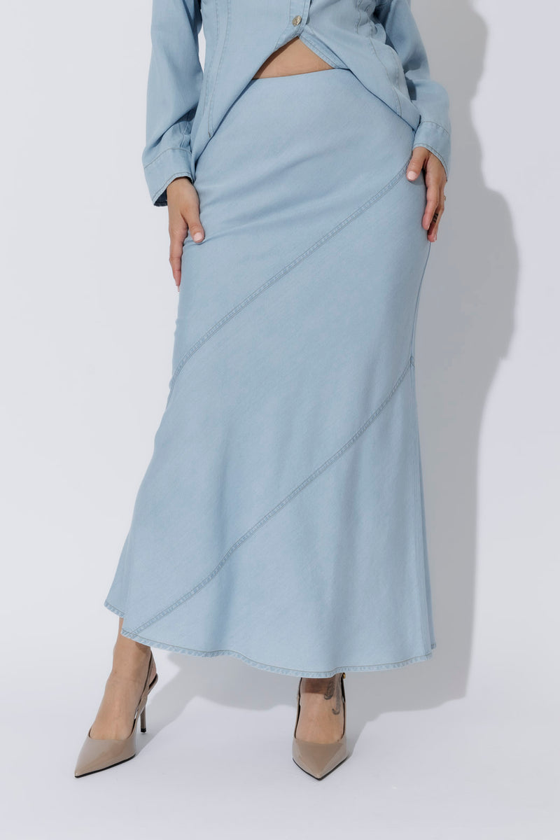 Light Denim Tencel Bias Skirt