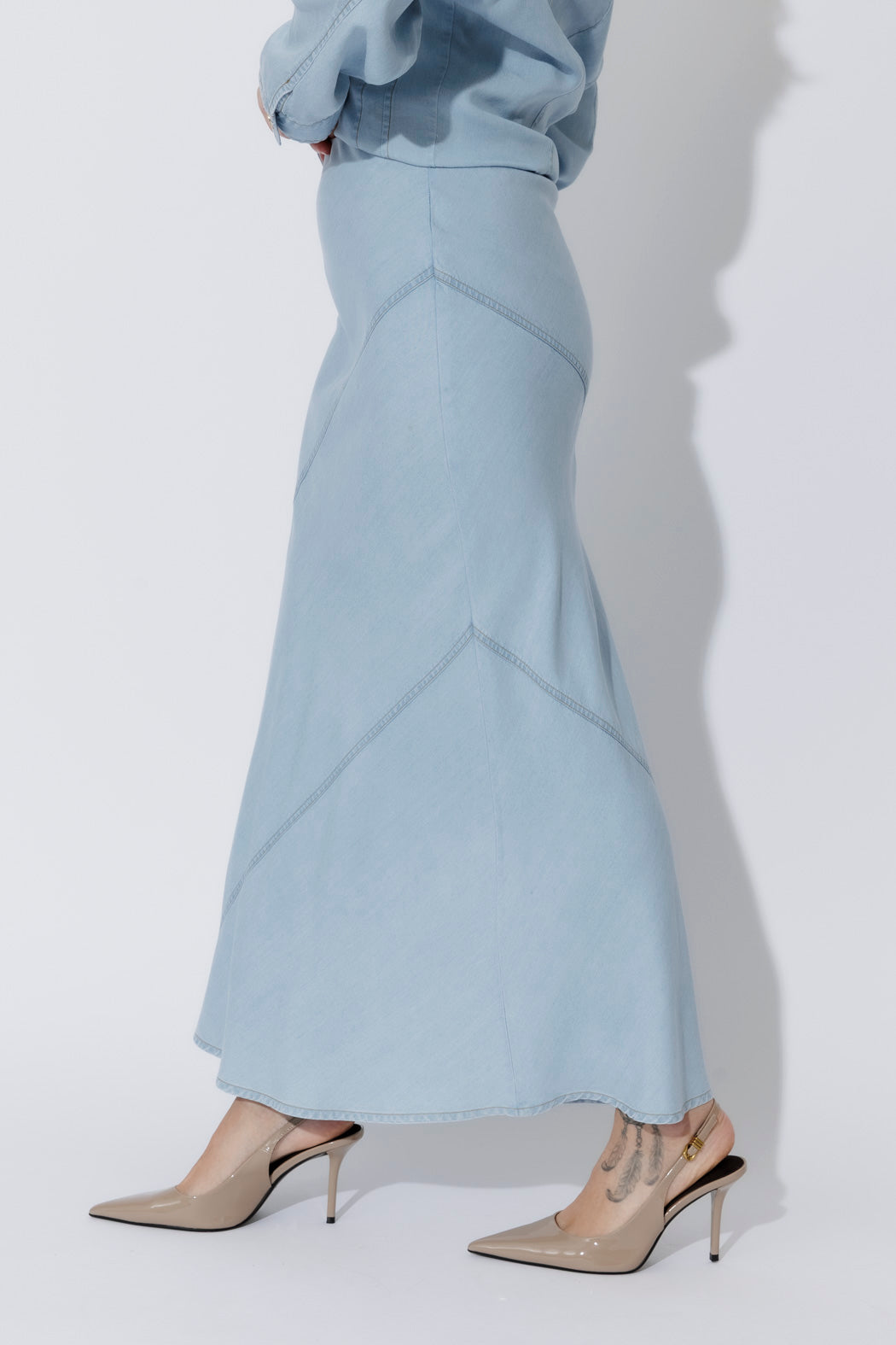 Light Denim Tencel Bias Skirt