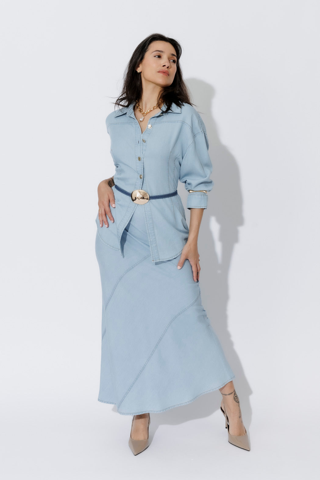 Light Denim Tencel Bias Skirt