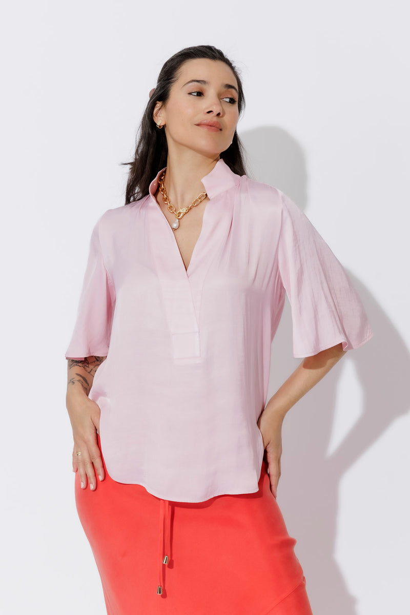 Pale Pink Glow Fluted Blogger Shirt