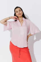 Pale Pink Glow Fluted Blogger Shirt