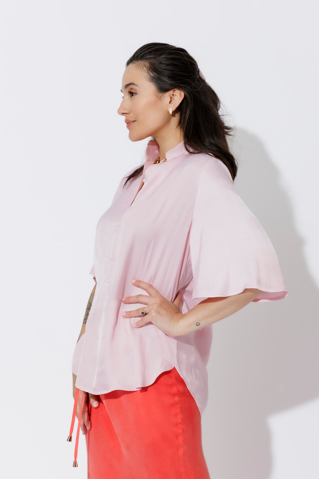 Pale Pink Glow Fluted Blogger Shirt