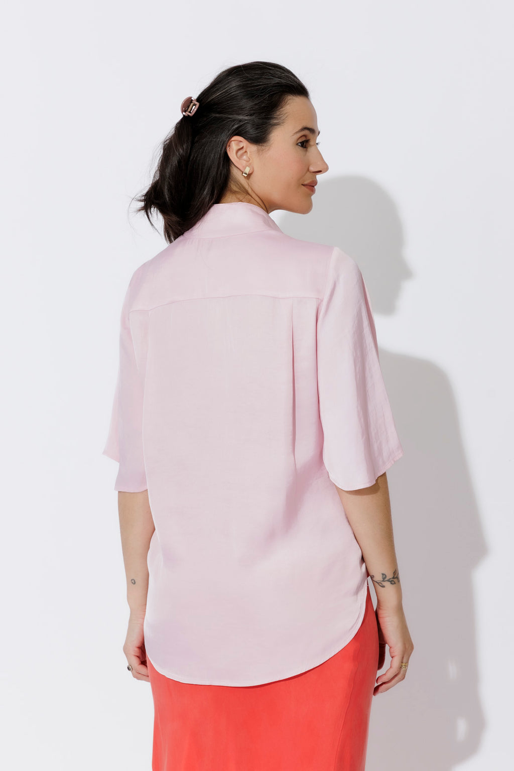 Pale Pink Glow Fluted Blogger Shirt