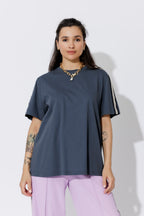 Navy Oversized Stripe Sleeve T-Shirt