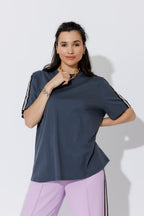 Navy Oversized Stripe Sleeve T-Shirt