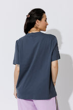 Navy Oversized Stripe Sleeve T-Shirt