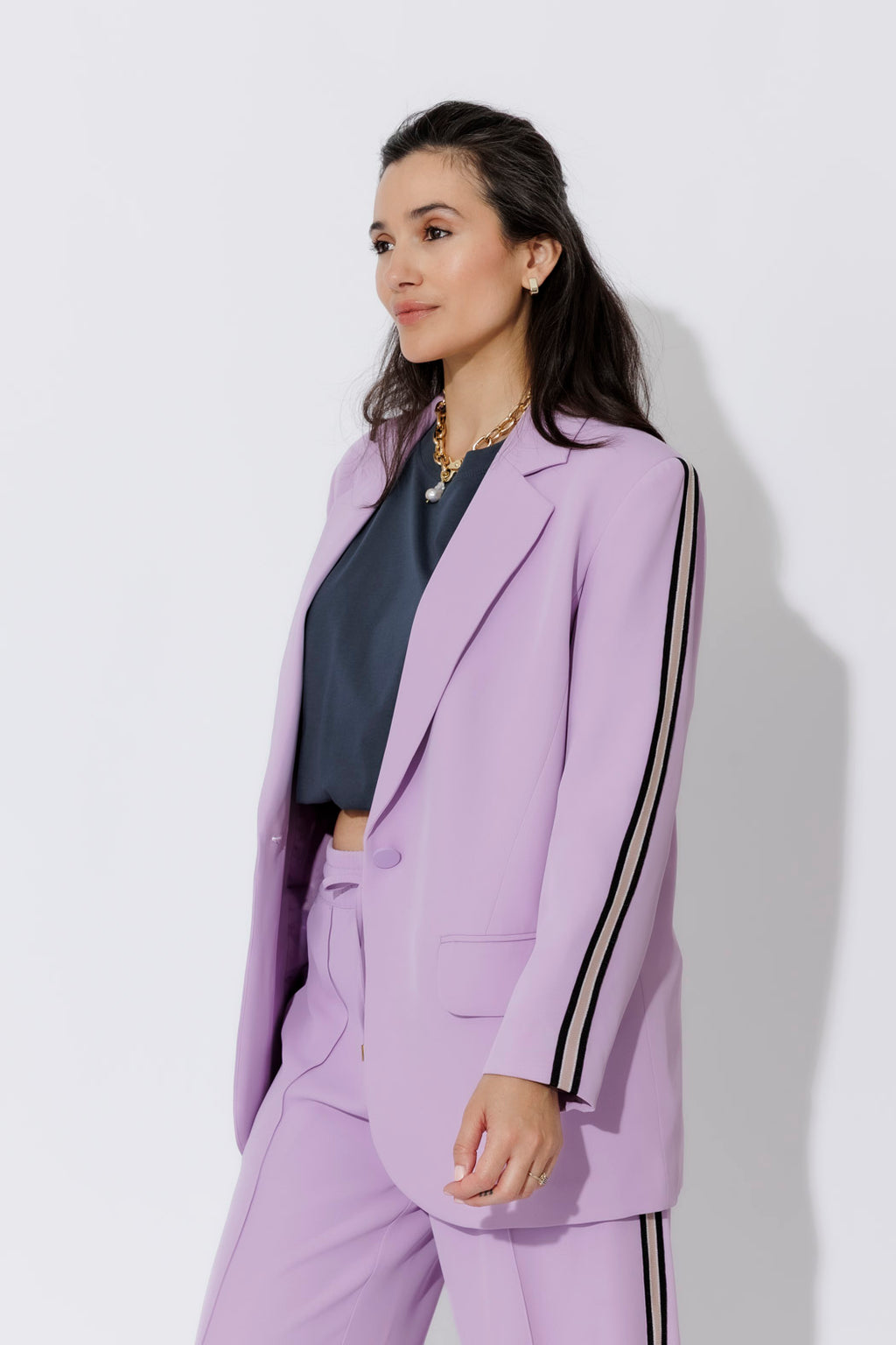 Lilac Euro Stripe Boyfriend Blazer