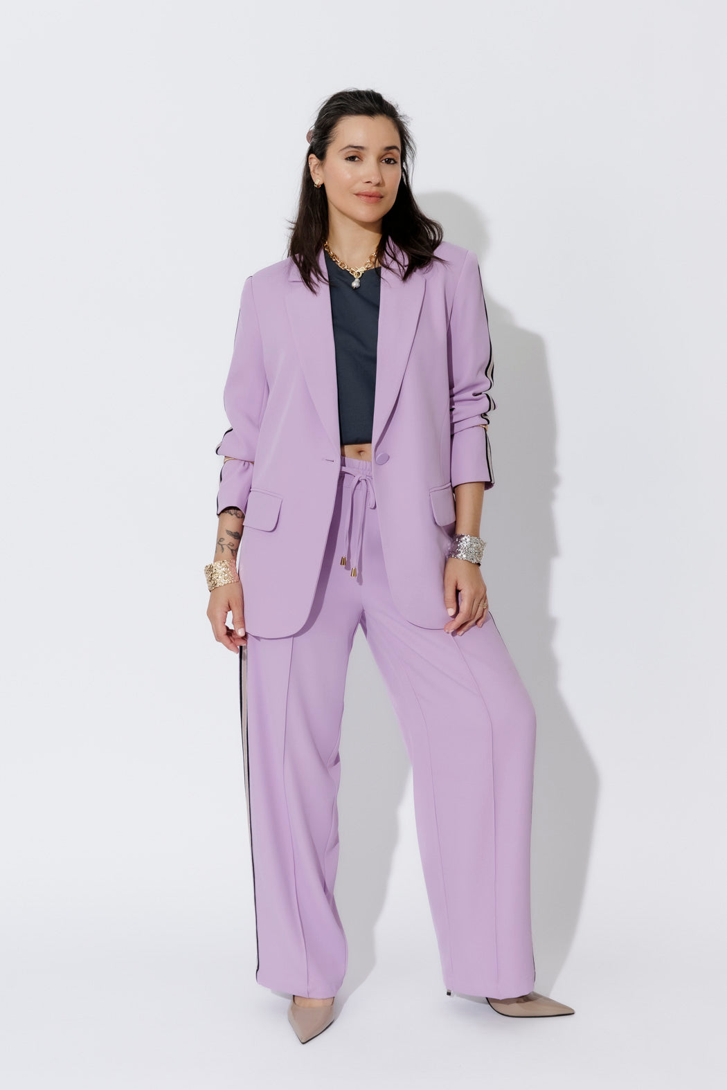 Lilac Euro Stripe Boyfriend Blazer