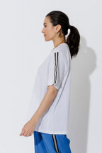 White Oversized Stripe Sleeve T-Shirt