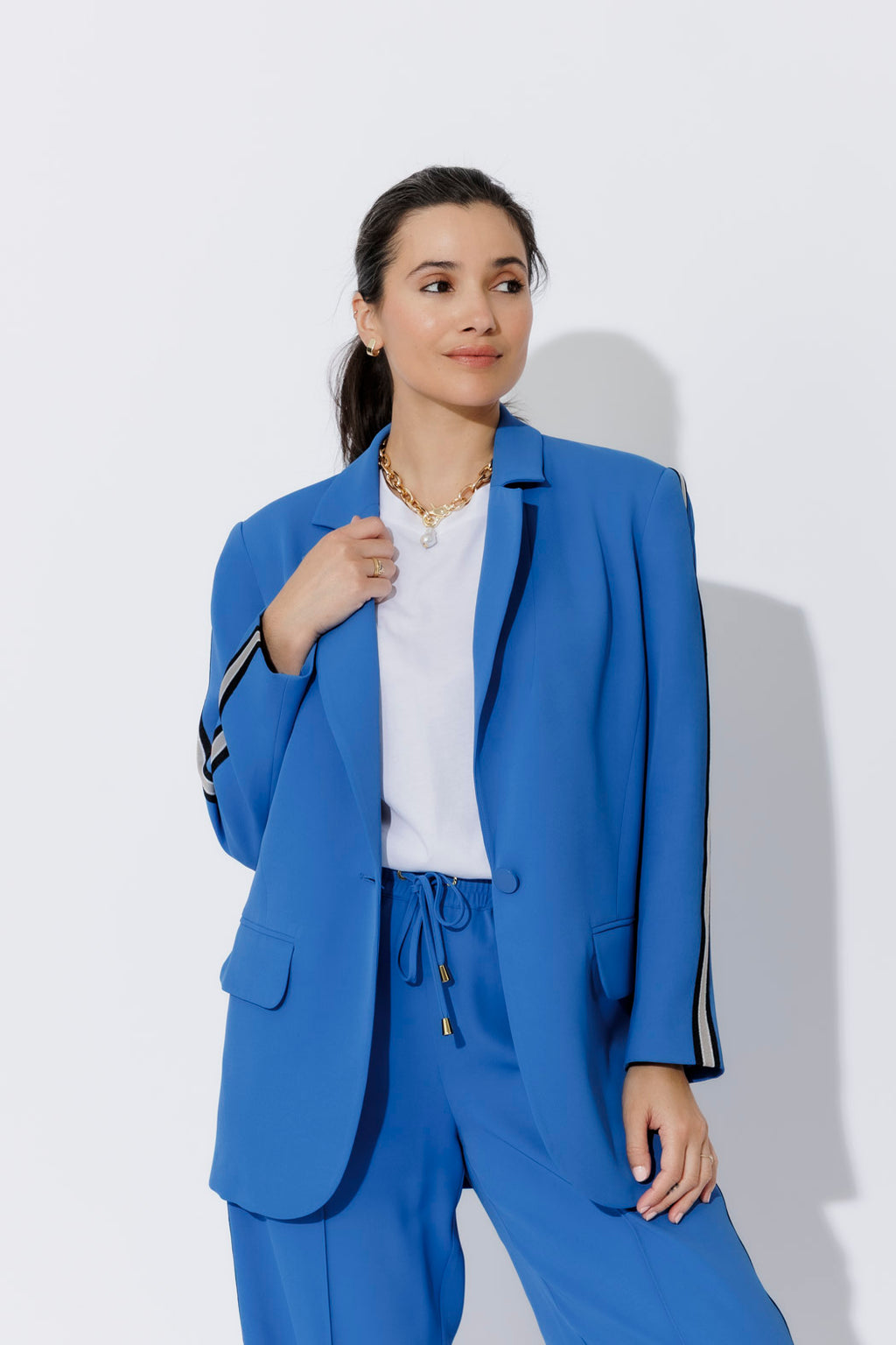 Electric Euro Stripe Boyfriend Blazer