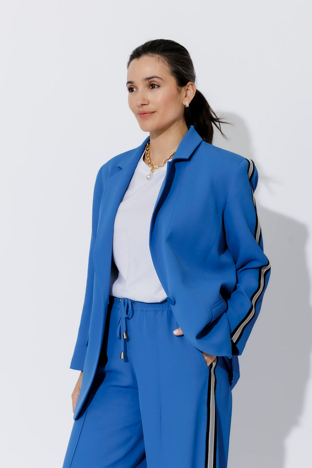 Electric Euro Stripe Boyfriend Blazer