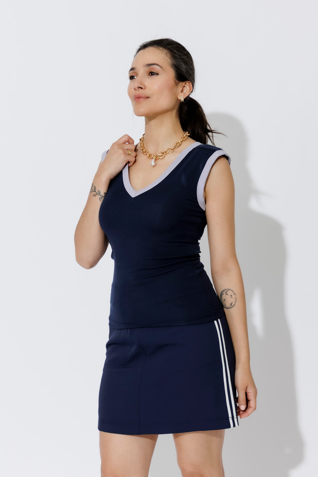 Navy Tencel Trim Cami