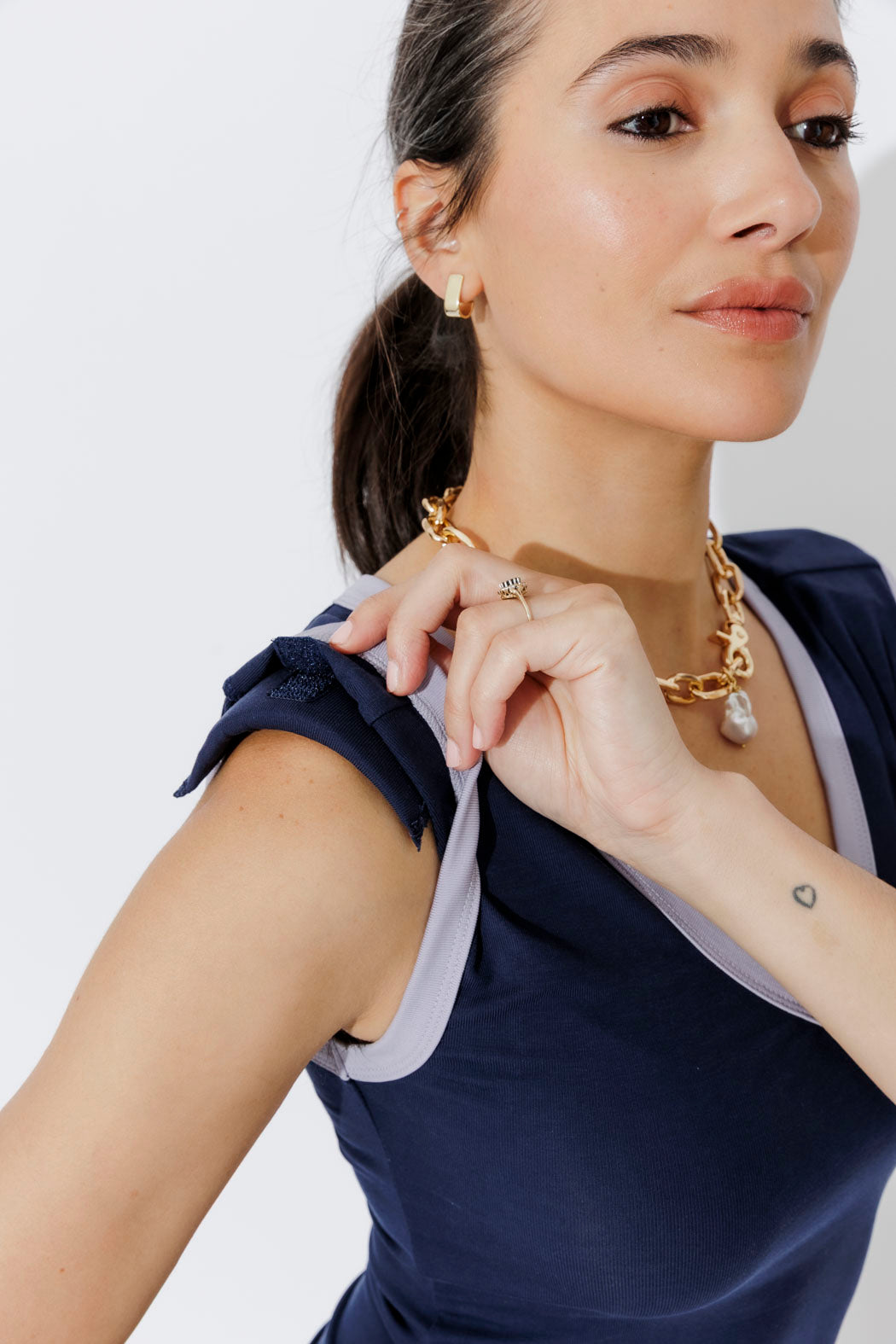 Navy Tencel Trim Cami