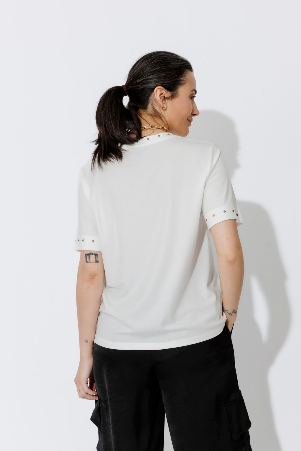 White Tencel V-Neck T-Shirt