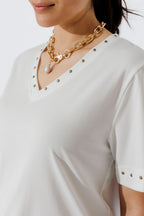 White Tencel V-Neck T-Shirt