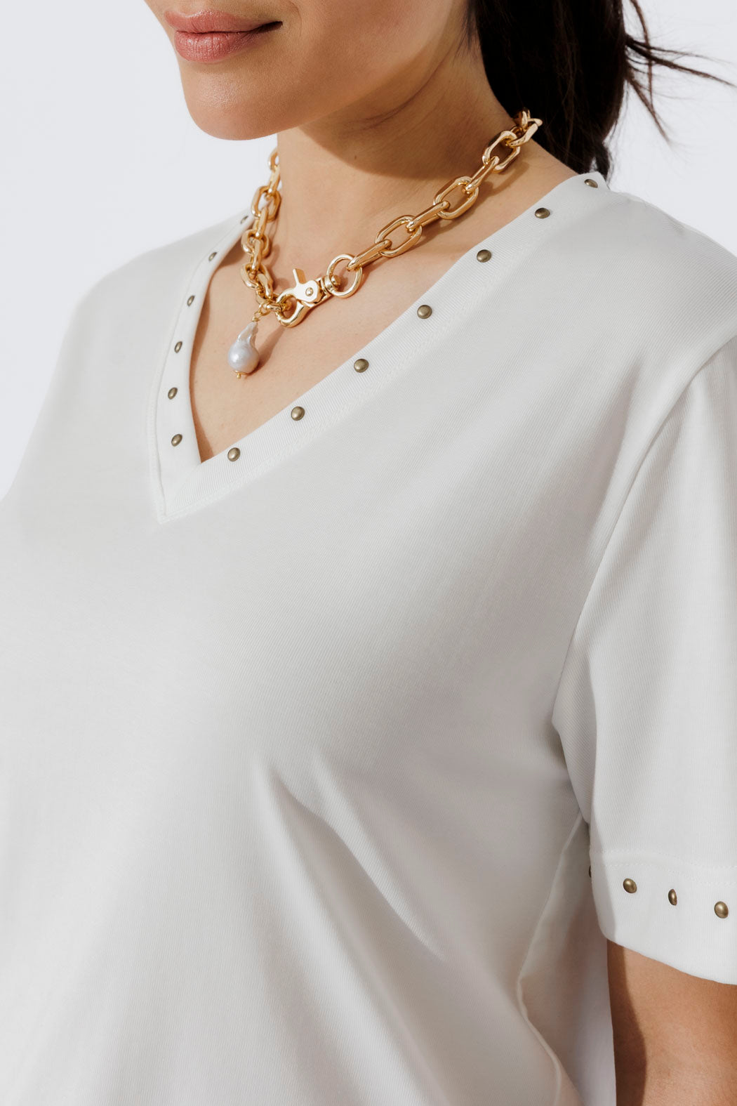 White Tencel V-Neck T-Shirt