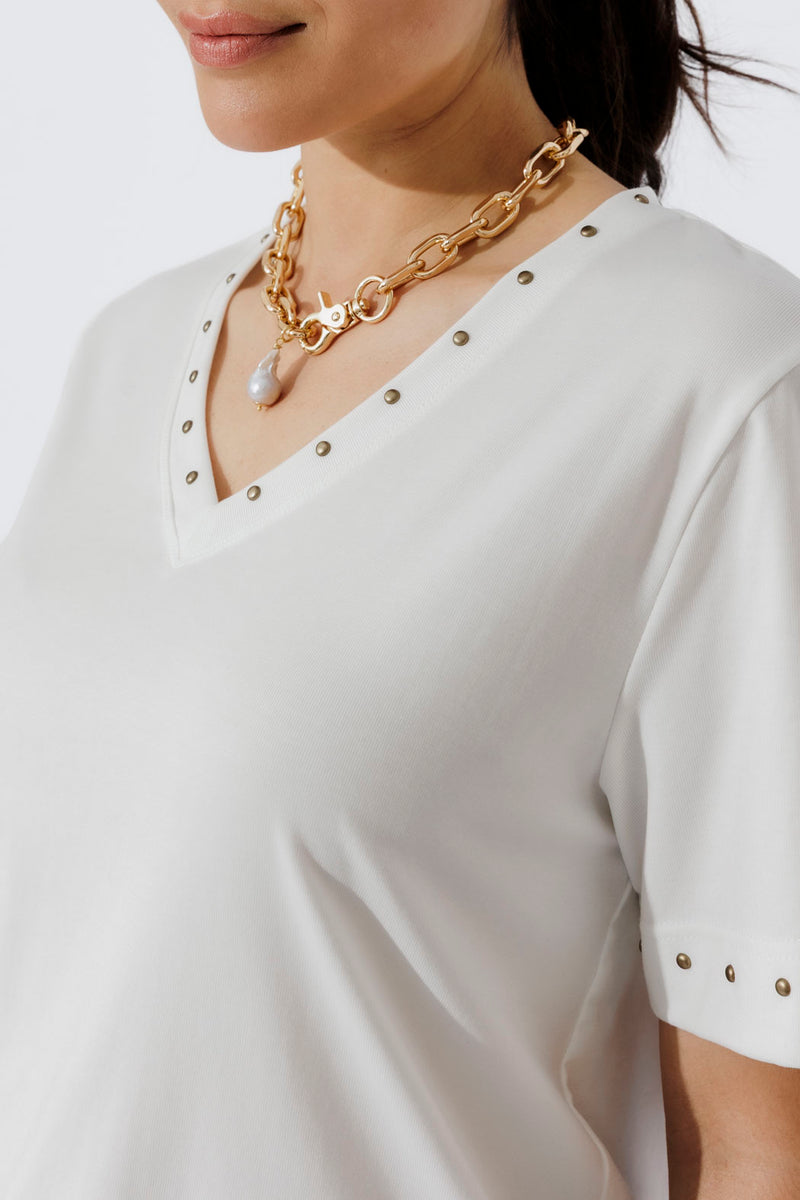 White Tencel V-Neck T-Shirt