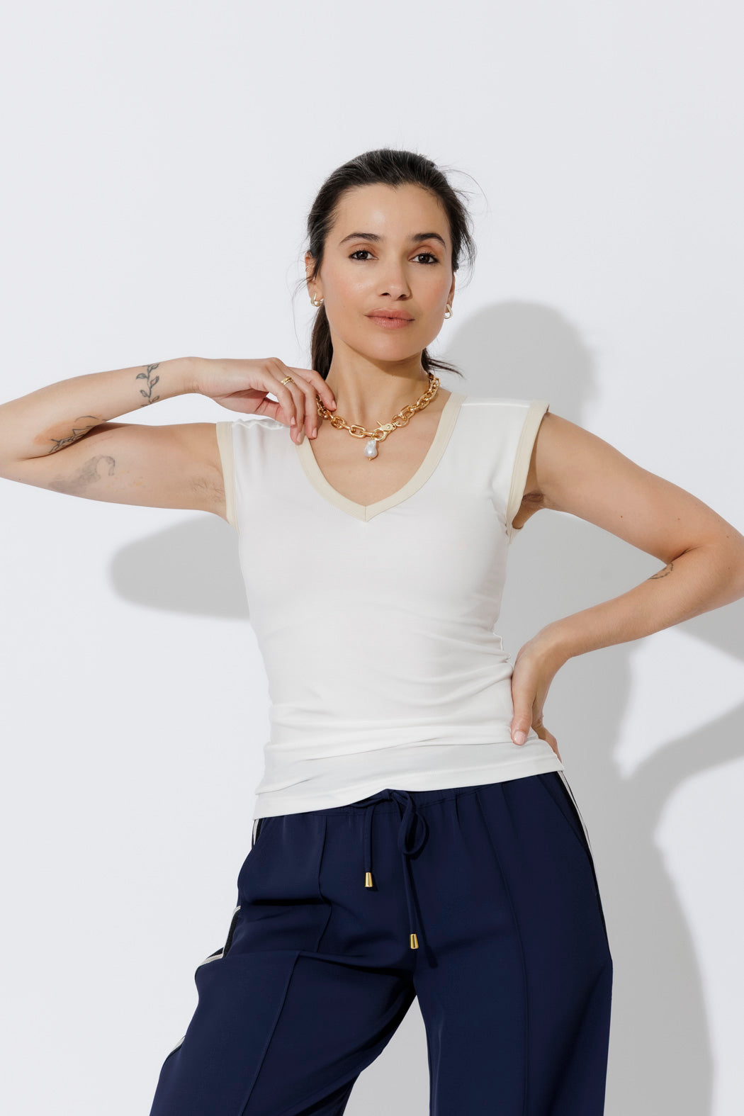 White Tencel Trim Cami