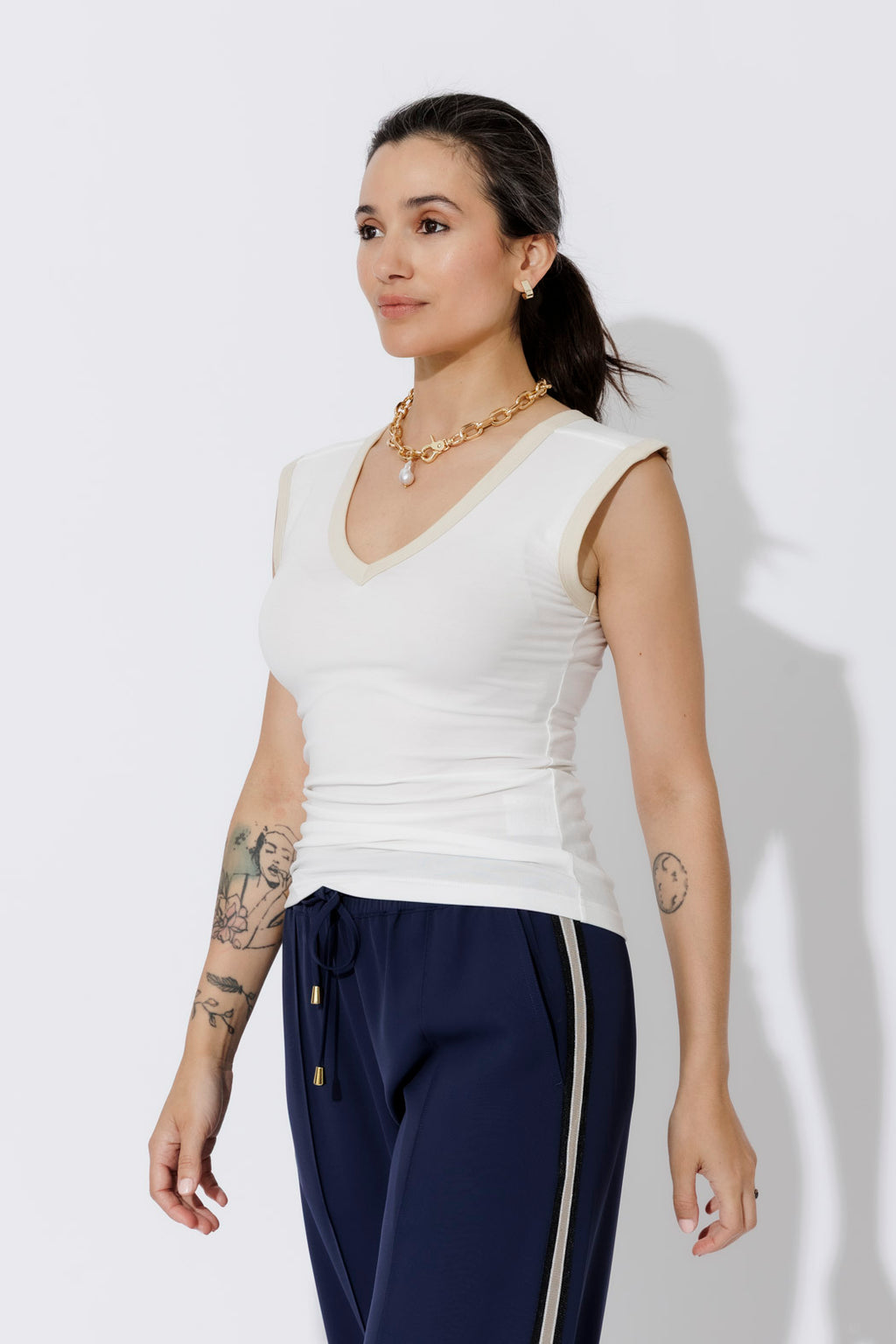 White Tencel Trim Cami