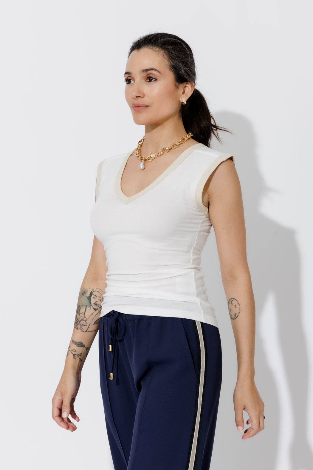 White Tencel Trim Cami