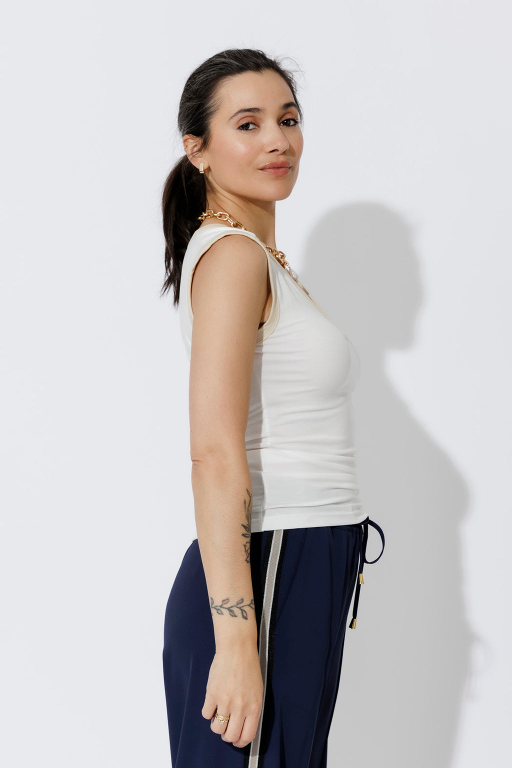 White Tencel Trim Cami