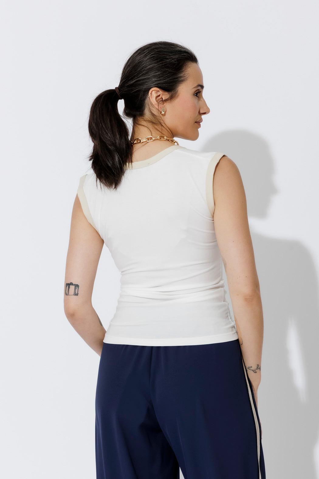 White Tencel Trim Cami