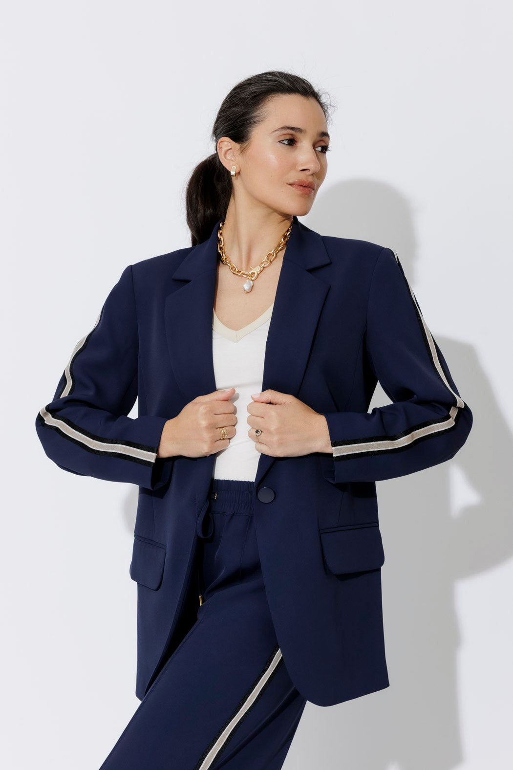 Navy Euro Stripe Boyfriend Blazer