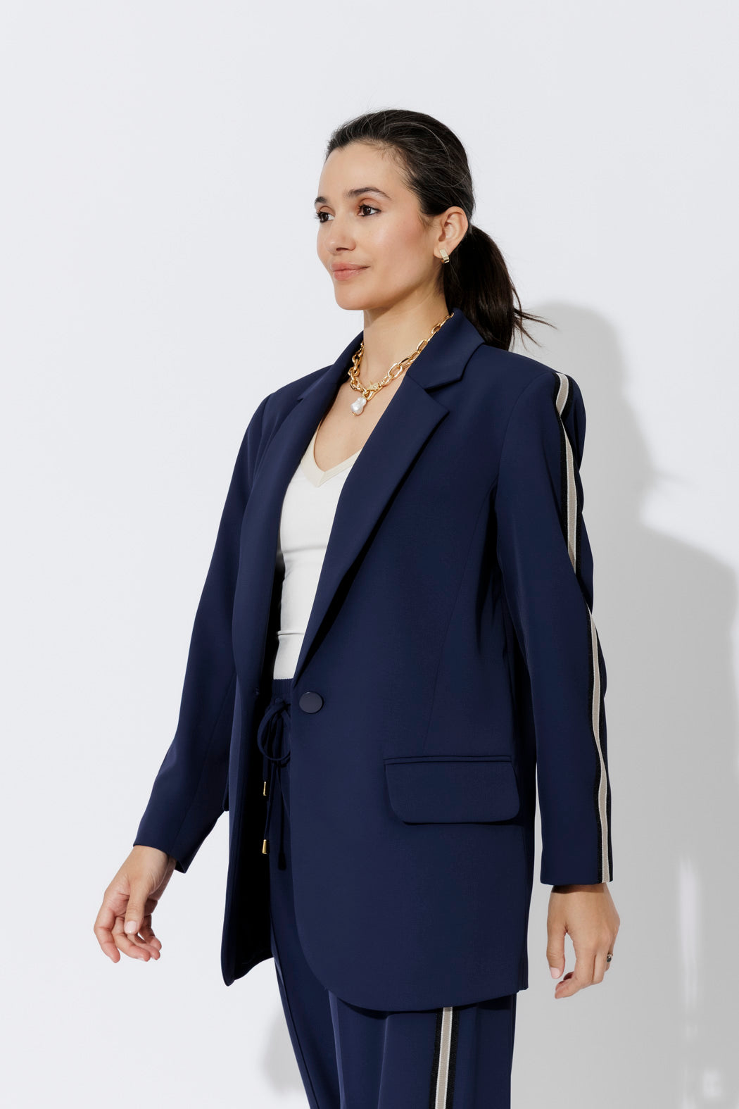 Navy Euro Stripe Boyfriend Blazer