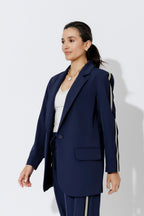 Navy Euro Stripe Boyfriend Blazer