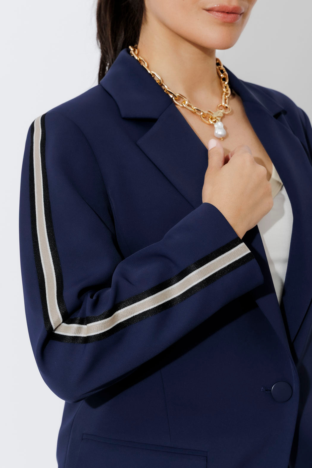 Navy Euro Stripe Boyfriend Blazer