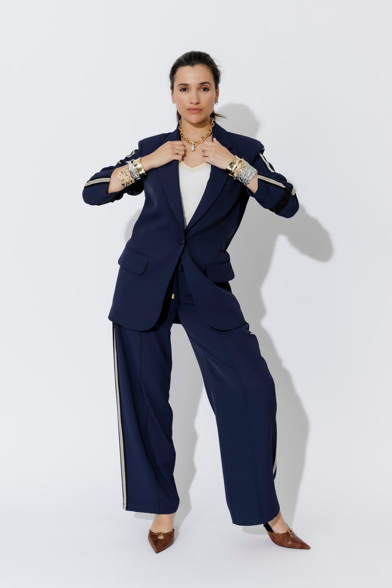 Navy Euro Stripe Boyfriend Blazer