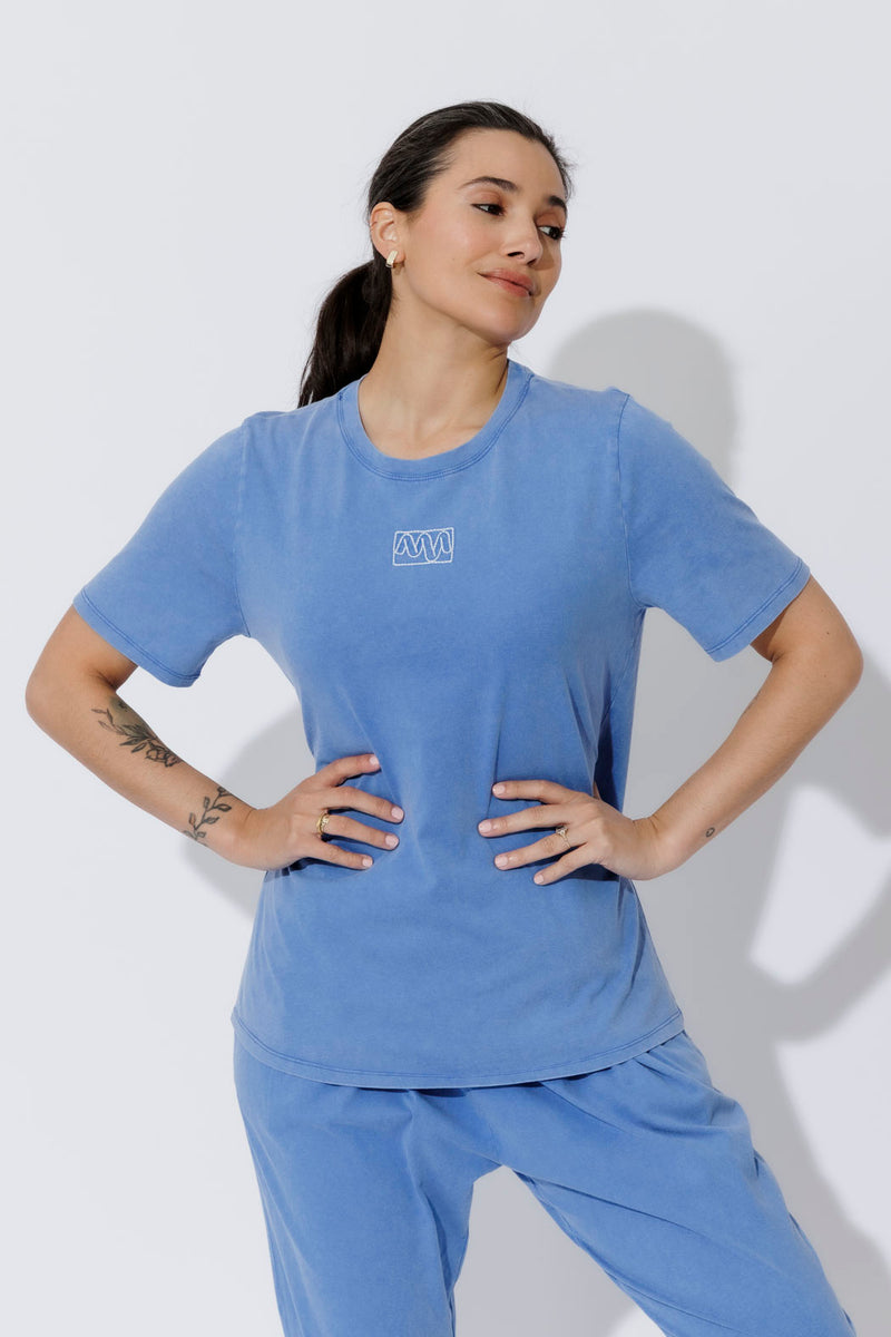 Cornflower Washed Cotton Emblem T-Shirt