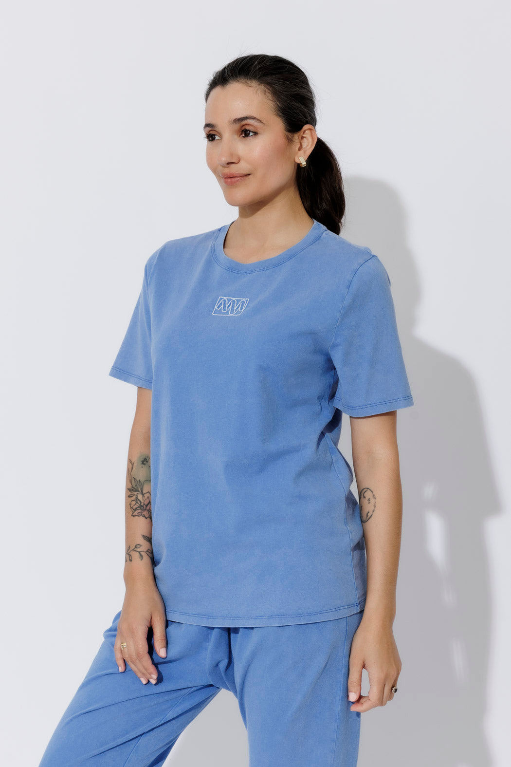 Cornflower Washed Cotton Emblem T-Shirt