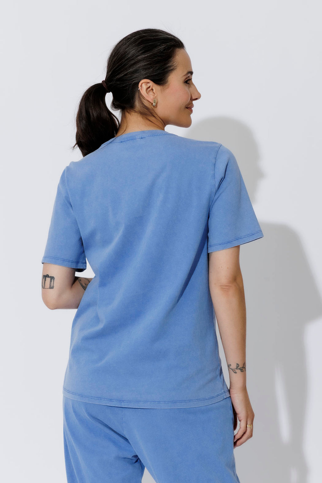 Cornflower Washed Cotton Emblem T-Shirt