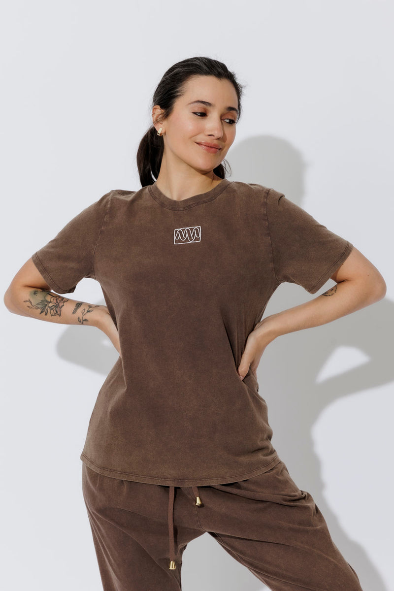 Mocha Washed Cotton Emblem T-Shirt