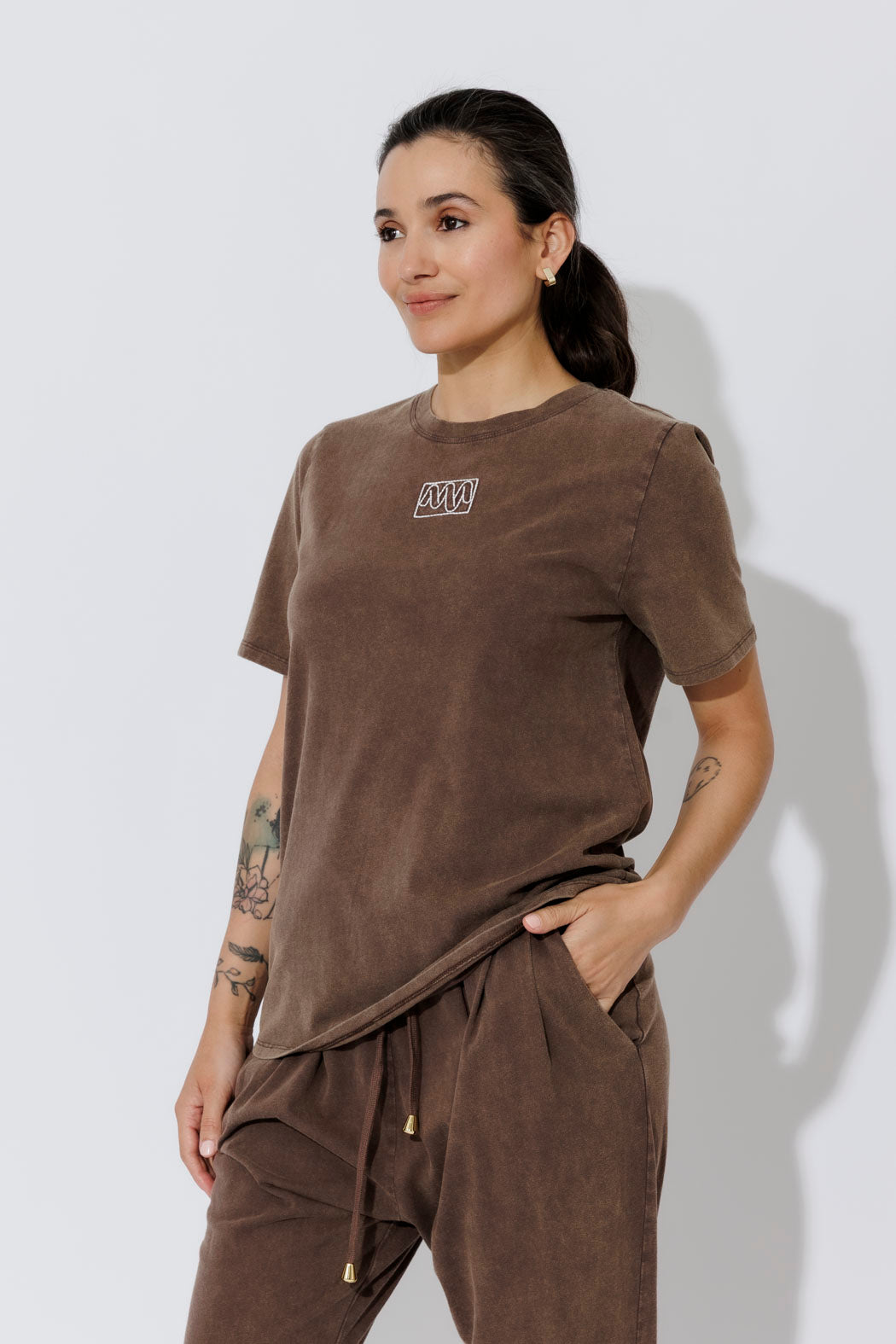 Mocha Washed Cotton Emblem T-Shirt