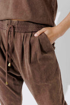 Mocha Washed Cotton Slouch Pant