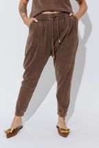 Mocha Washed Cotton Slouch Pant