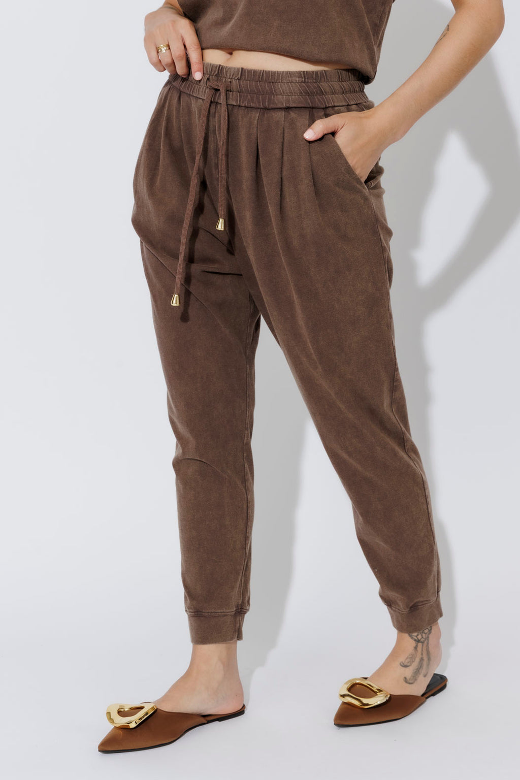 Mocha Washed Cotton Slouch Pant