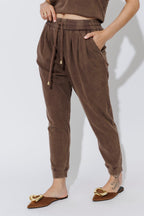 Mocha Washed Cotton Slouch Pant