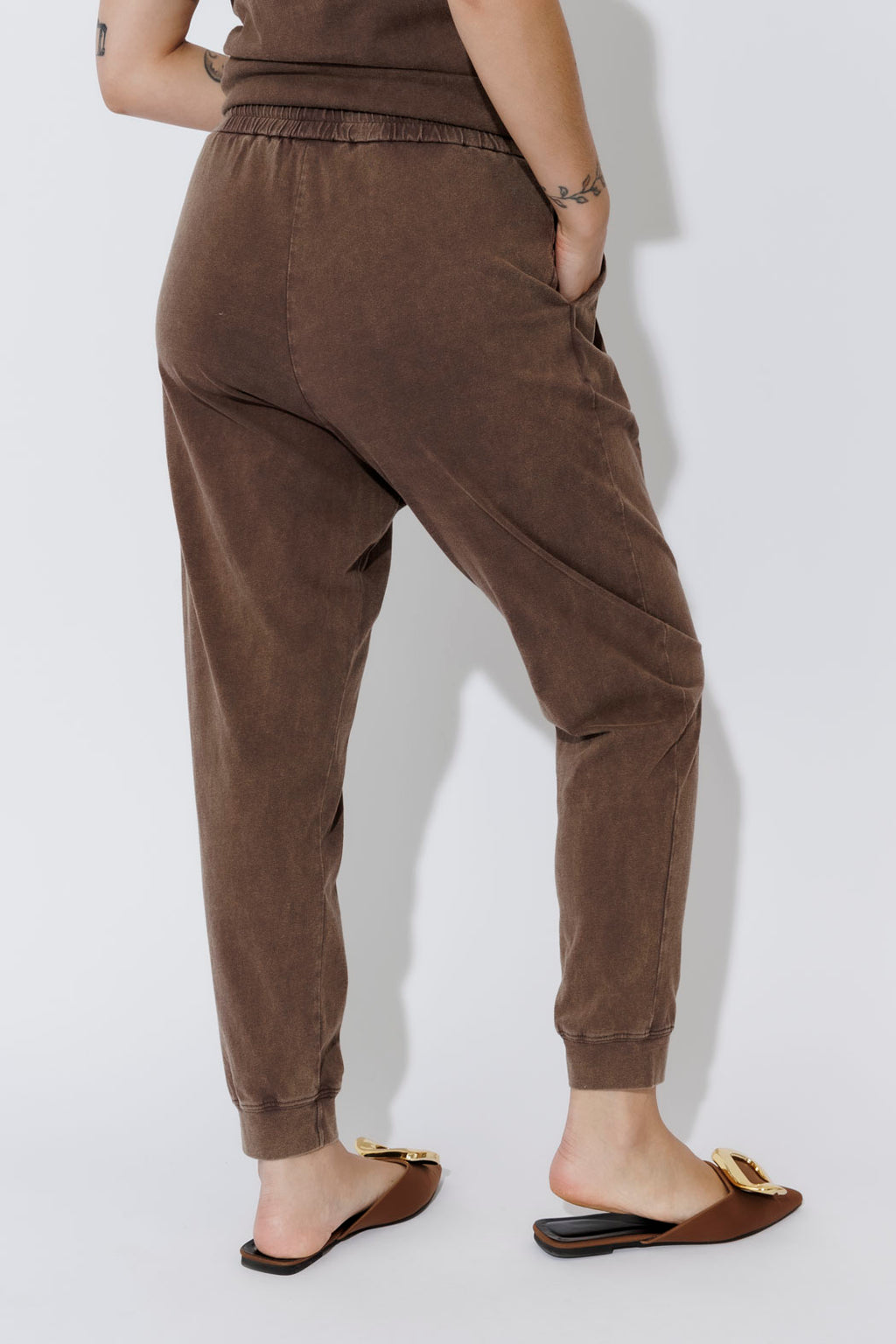 Mocha Washed Cotton Slouch Pant