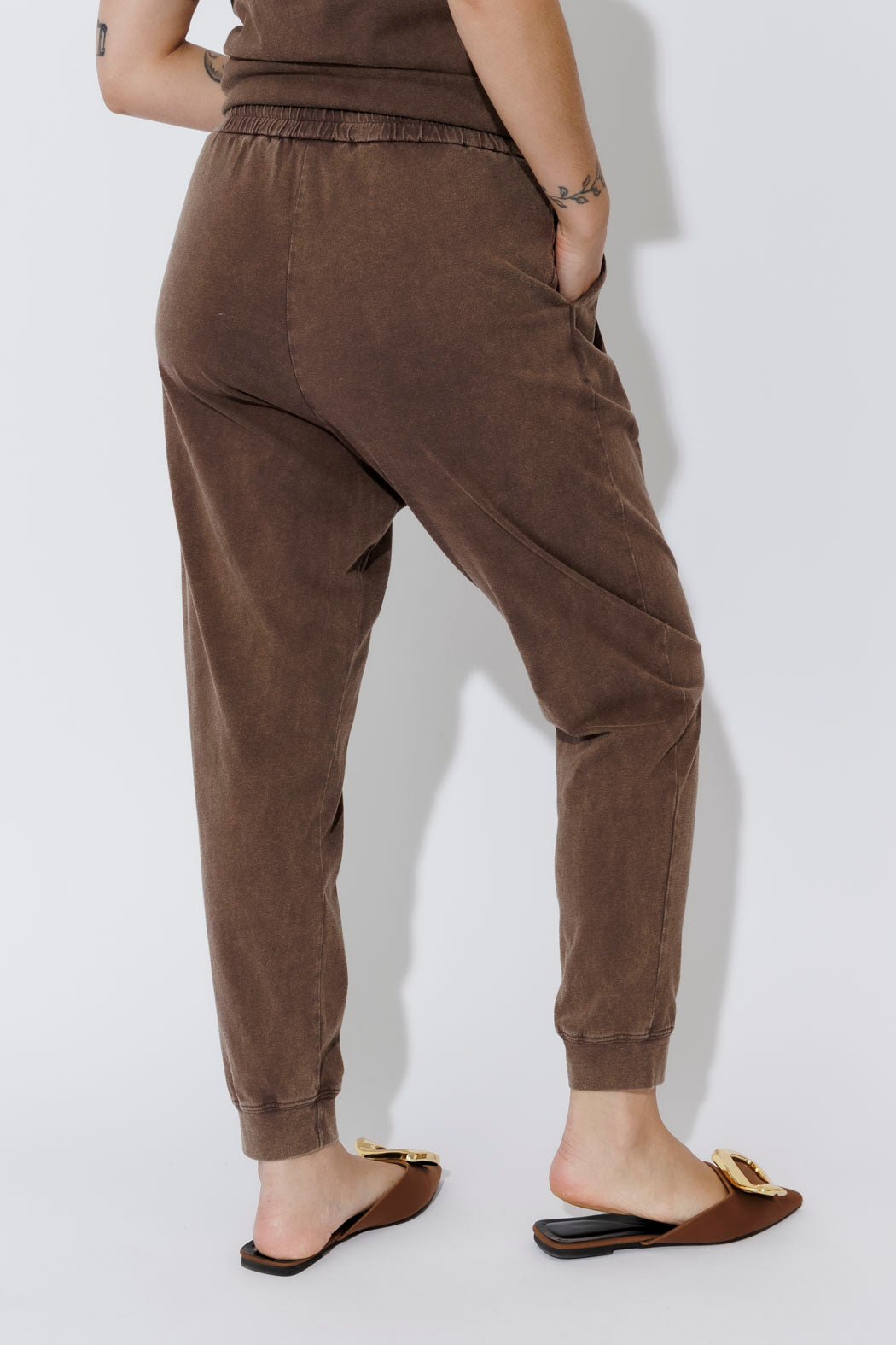 Mocha Washed Cotton Slouch Pant