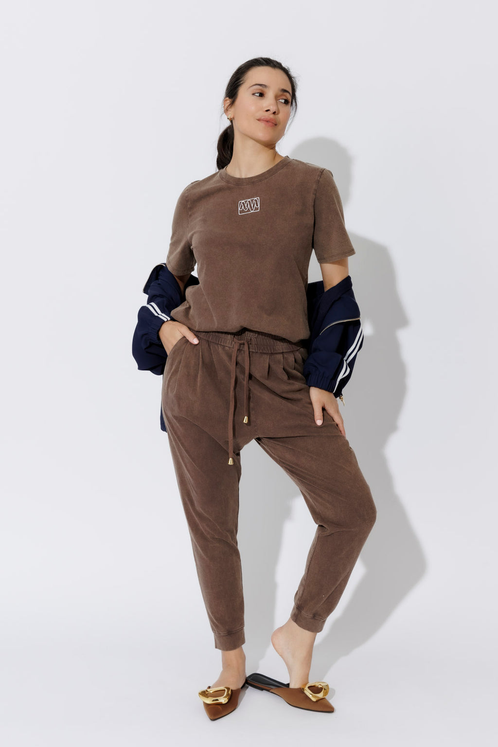 Mocha Washed Cotton Emblem T-Shirt