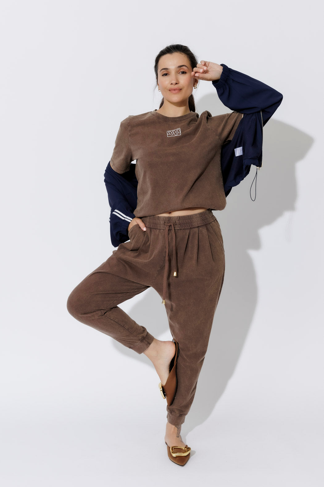 Mocha Washed Cotton Slouch Pant