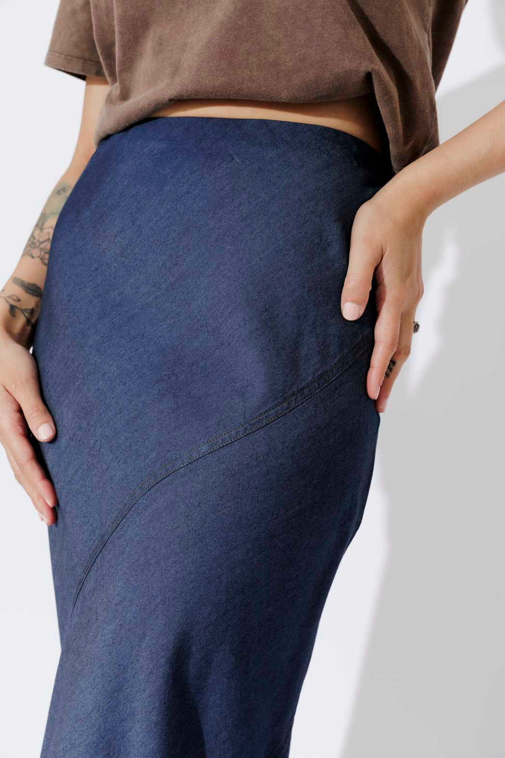 Dark Denim Tencel Bias Skirt