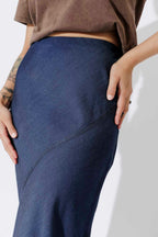Dark Denim Tencel Bias Skirt